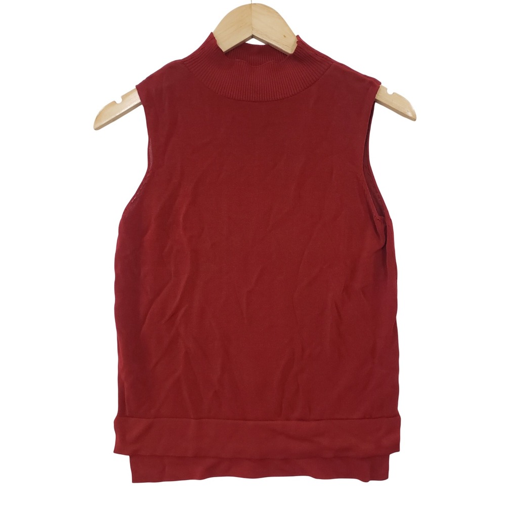 Glamorous Petite Mock Neck Sleeveless Knit Top Womens 14 Red Sweater Tank Office